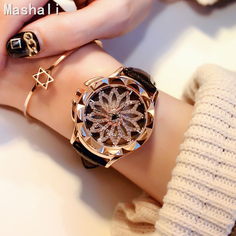 Women Rhinestone Rotation Watch