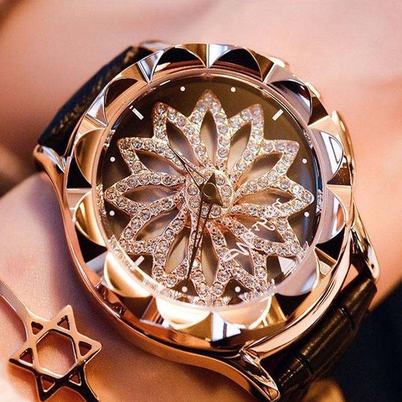 Women Rhinestone Rotation Watch