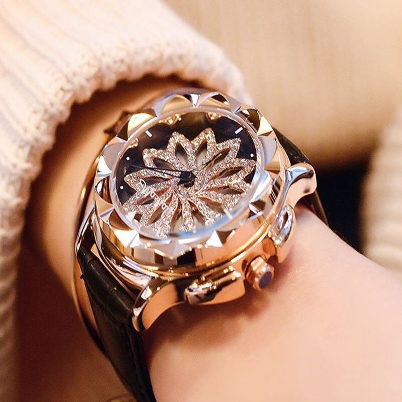 Women Rhinestone Rotation Watch