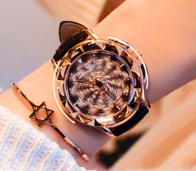 Women Rhinestone Rotation Watch