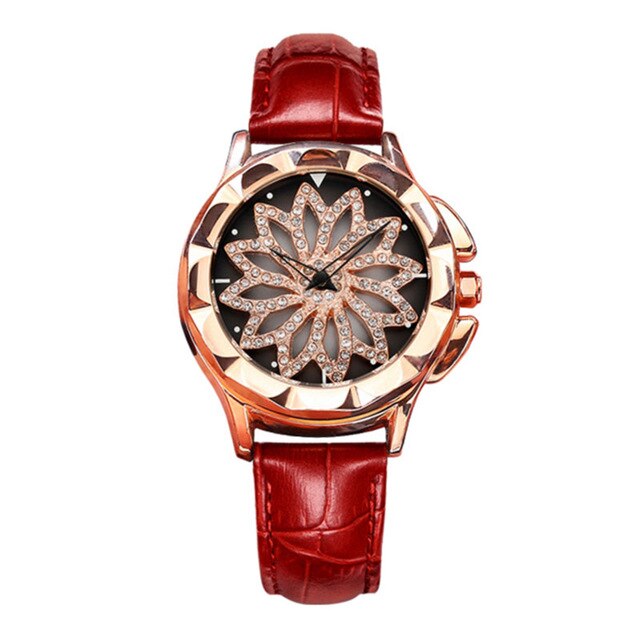 Women Rhinestone Rotation Watch