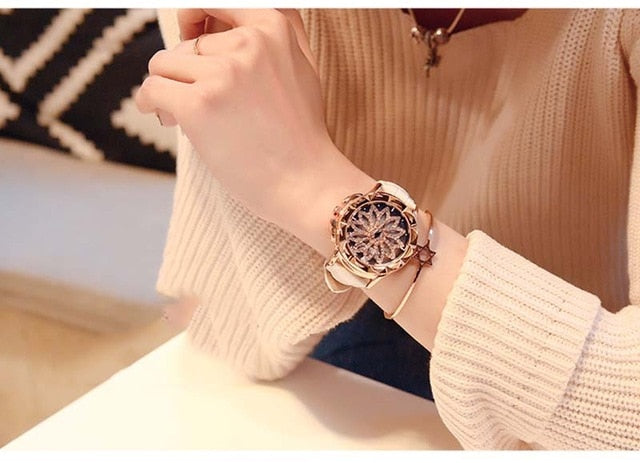 Women Rhinestone Rotation Watch