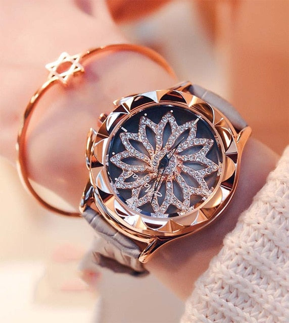 Women Rhinestone Rotation Watch