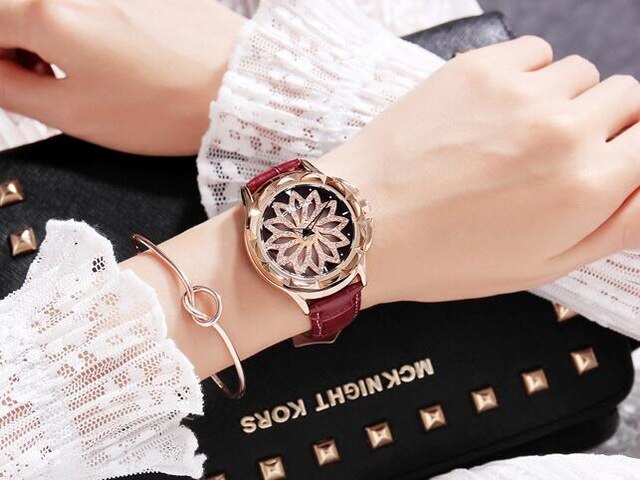 Women Rhinestone Rotation Watch